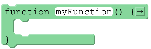 The function myFunction block in App Lab, reading function myFunction() { } with an empty body