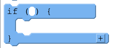 The if statement block in App Lab, reading if ( ) { }